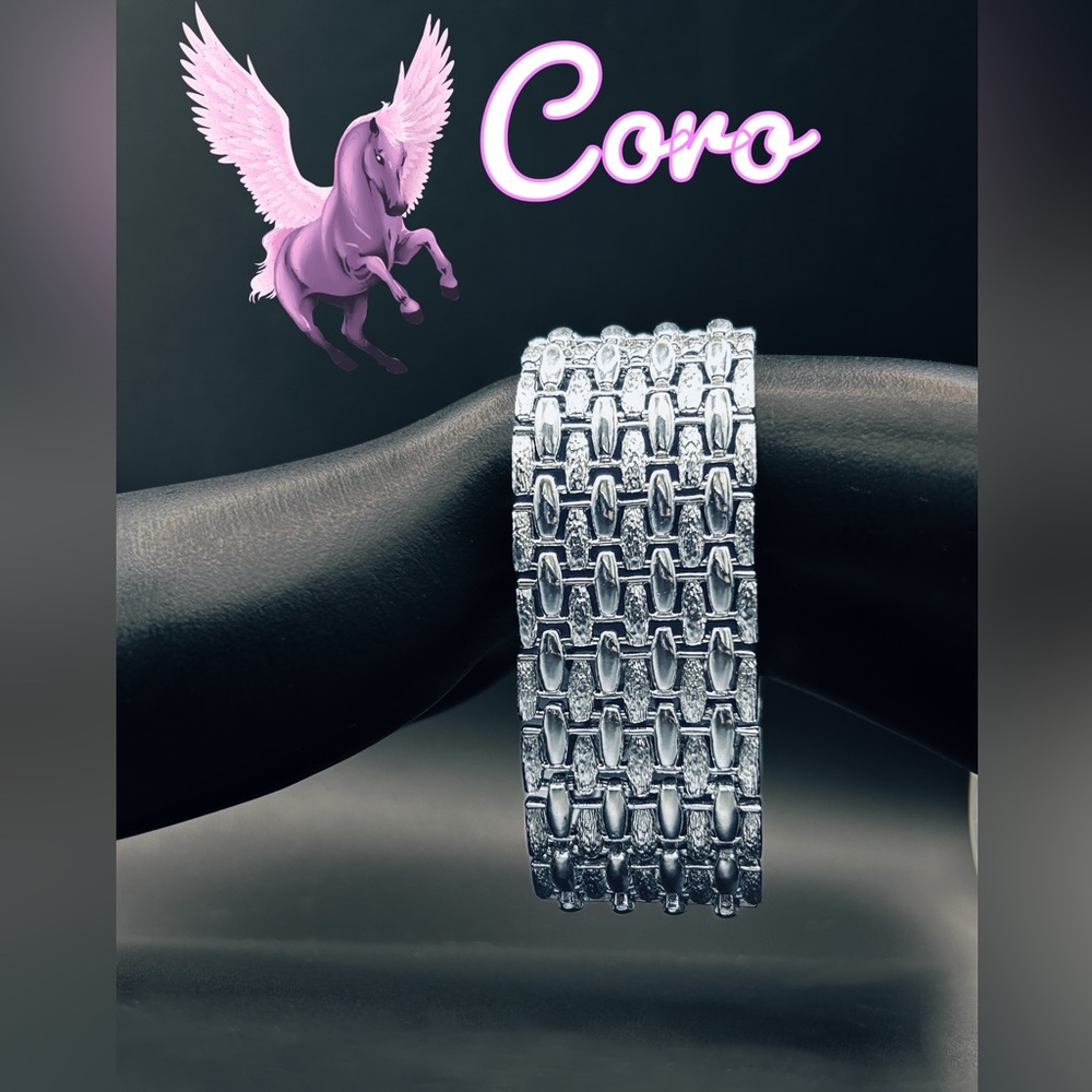 1950s Coro Pegasus wide-gate silver tone link bracelet